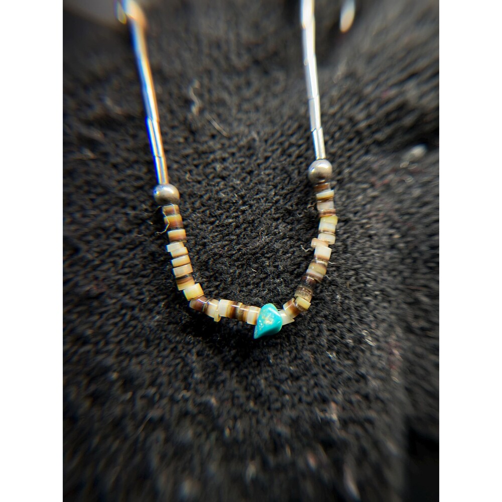 Sterling Silver Heishi Bead Necklace 925 Southwest Style Turquoise Accent 15.5"